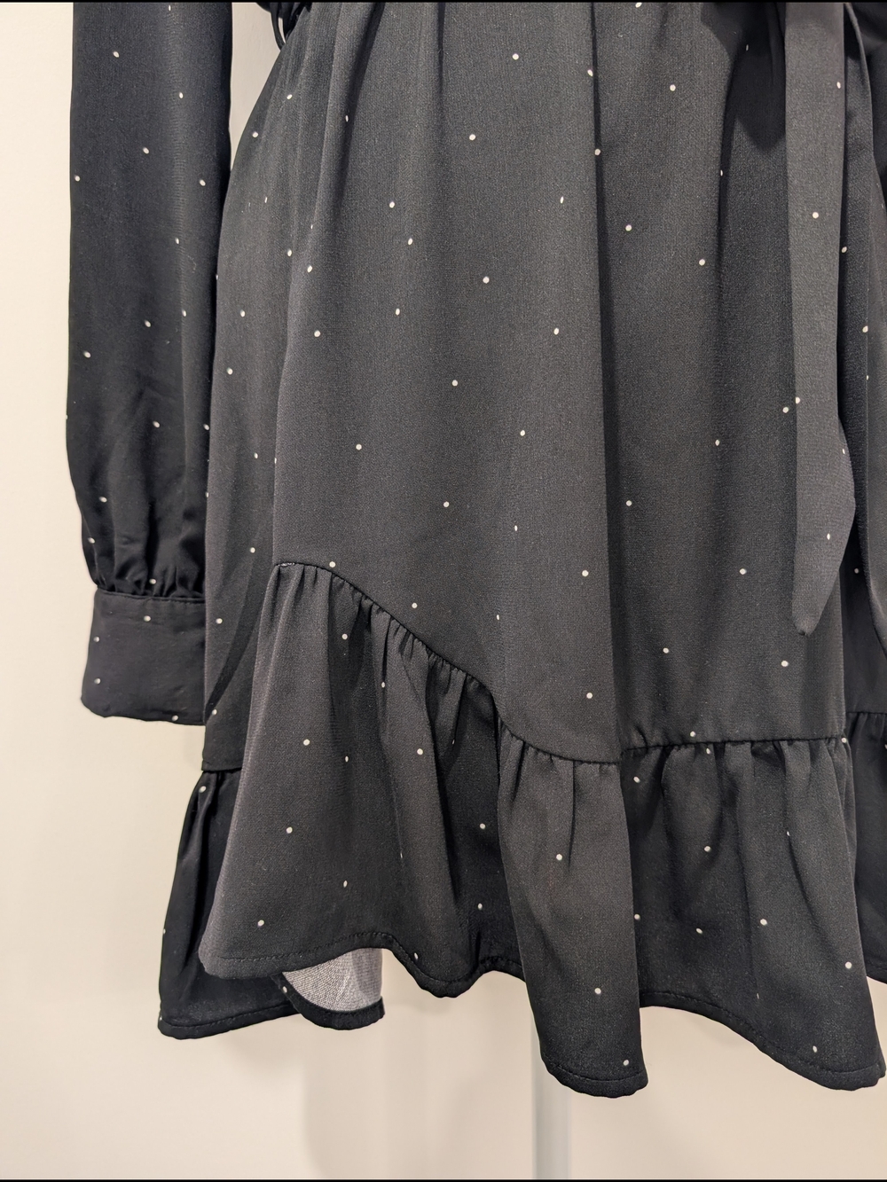 Dynamite Long Sleeve Mini Wrap Dress with Polka Dots - Black & White - Picture 7 of 14